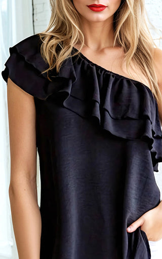 Sophisticated Sweetie Black One Shoulder Top