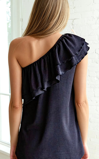Sophisticated Sweetie Black One Shoulder Top