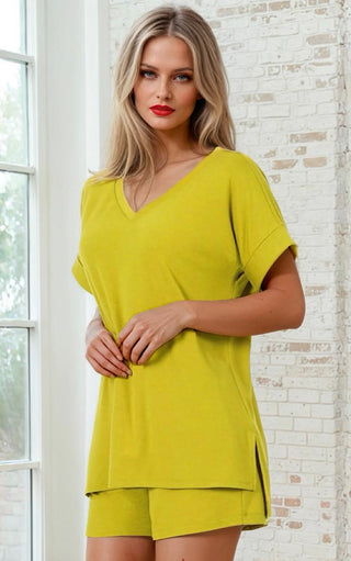 Easy Like Sunday Olive Yellow Pajamas Shorts Set