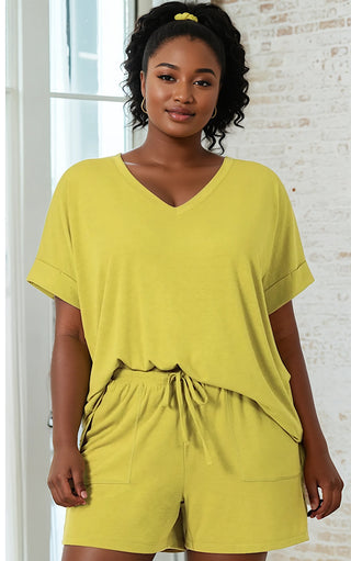 Easy Like Sunday Olive Yellow Pajamas Shorts Set