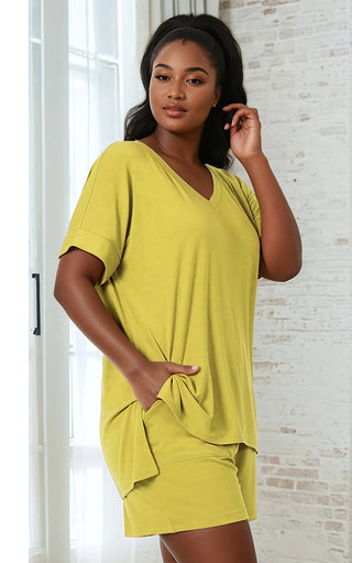 Easy Like Sunday Olive Yellow Pajamas Shorts Set