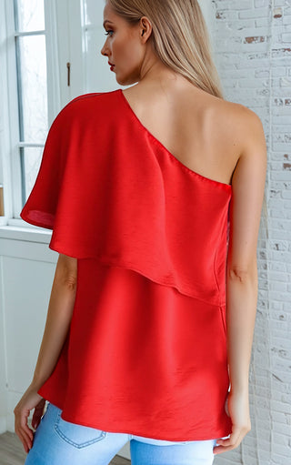 Crowd Favorite Red One Shoulder Top