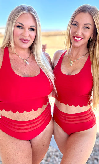 Hot And Spicy Red Scalloped Swim Top, SM-3X