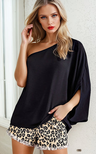 Celebrate Good Times Black One Shoulder Top