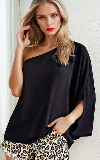 Celebrate Good Times Black One Shoulder Top