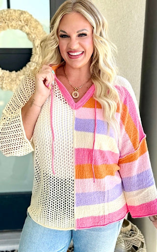 Sunset Hues Open Weave Sweater, SM-2X, TWO COLORS!