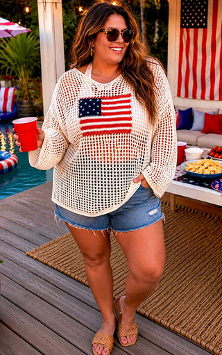 Sweet Summertime American Flag Open Knit Top