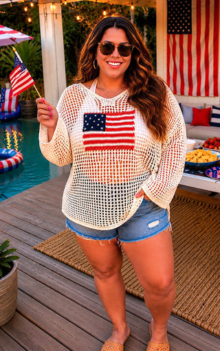 Sweet Summertime American Flag Open Knit Top