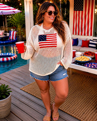 Sweet Summertime American Flag Open Knit Top