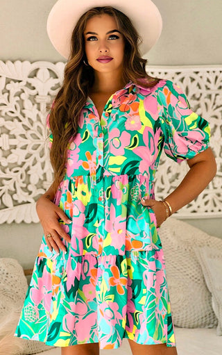 Wildflower Whimsy Green Floral Dress