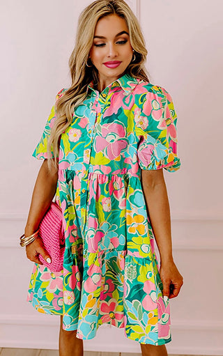 Wildflower Whimsy Green Floral Dress