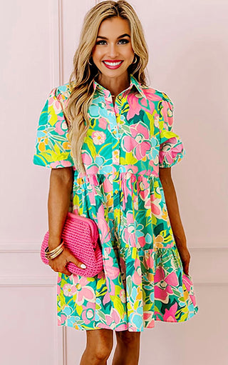 Wildflower Whimsy Green Floral Dress