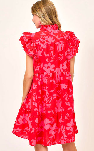 Garden Party Red Floral Dress, SM-2X