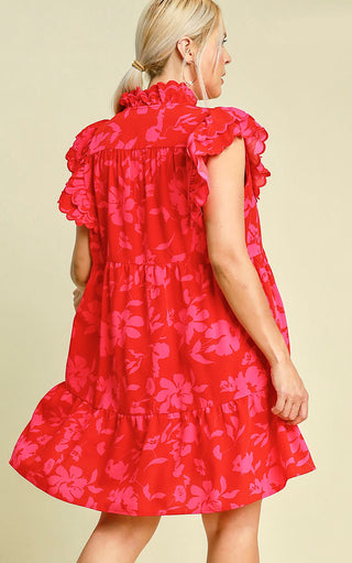 Garden Party Red Floral Dress, SM-2X