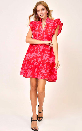 Garden Party Red Floral Dress, SM-2X