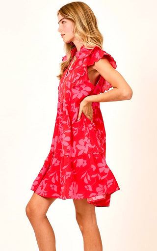 Garden Party Red Floral Dress, SM-2X