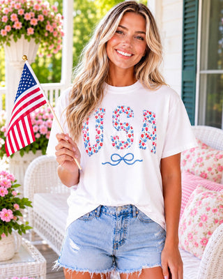Bows And Blooms White USA Tee