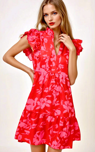 Garden Party Red Floral Dress, SM-2X