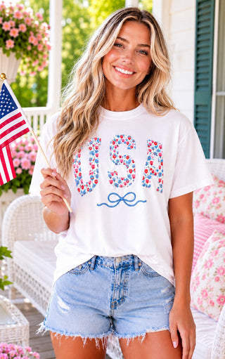 Bows And Blooms White USA Tee