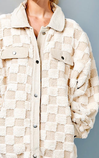 Snowbound Plaid Plush Checkered Shacket, SM-2X