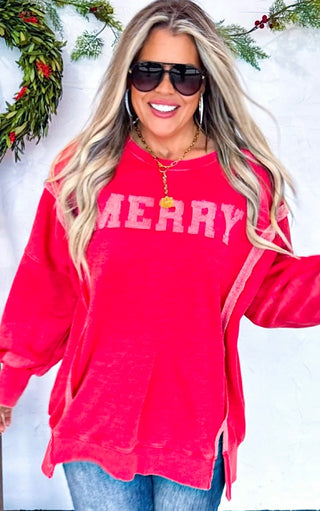 Merry Vibes Red Split Hem Sweatshirt
