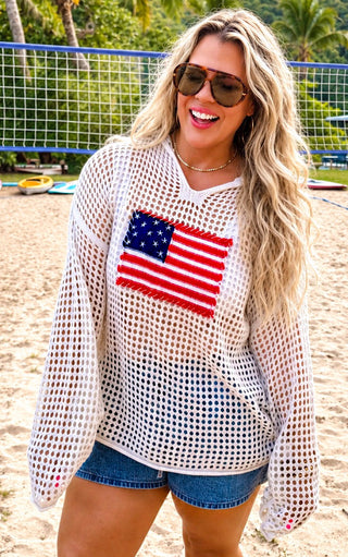 Sweet Summertime American Flag Open Knit Top
