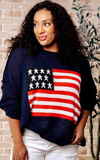 Stars And Stripes Navy Blue Lightweight Pullover, SM-3X