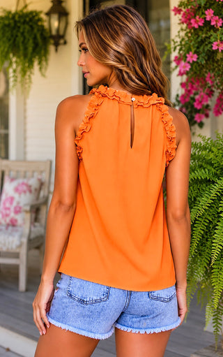 Sunny Afternoon Apricot Ruffle Neck Halter Top