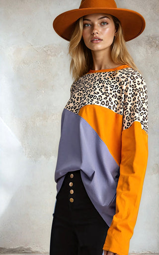 Easy To Love Leopard Print Colorblock Top