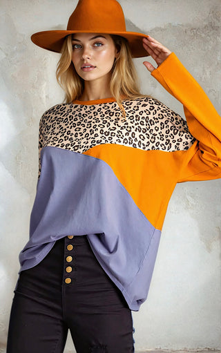 Easy To Love Leopard Print Colorblock Top