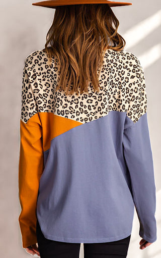 Easy To Love Leopard Print Colorblock Top