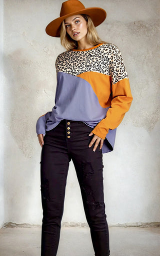 Easy To Love Leopard Print Colorblock Top