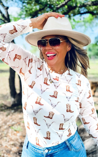 Boots & Beauty White Western Mesh Top