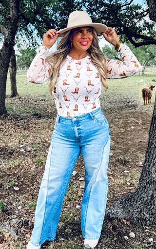 Boots & Beauty White Western Mesh Top