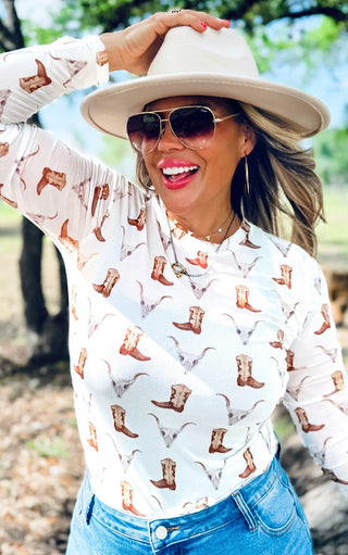 Boots & Beauty White Western Mesh Top