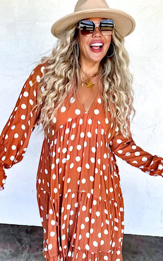 Autumn Muse Rust Polka Dot Dress