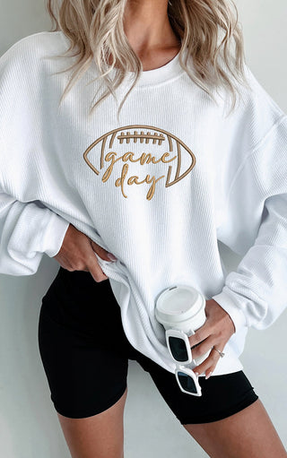 Game Day Luxe White Corded Sweatshirt