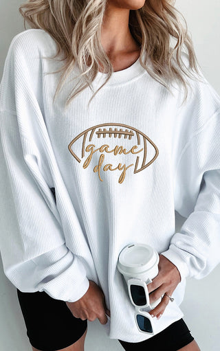 Game Day Luxe White Corded Sweatshirt