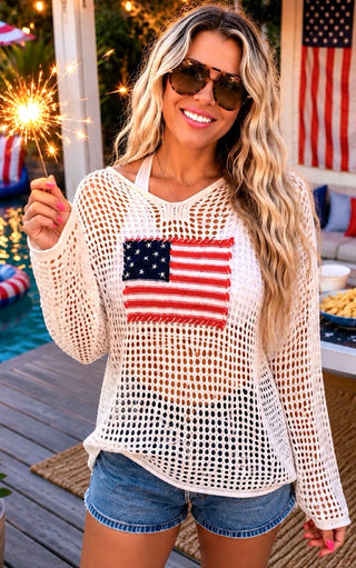 Sweet Summertime American Flag Open Knit Top
