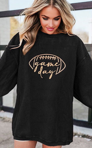 Game Day Luxe Black Corded Sweatshirt