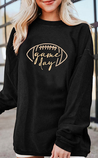 Game Day Luxe Black Corded Sweatshirt