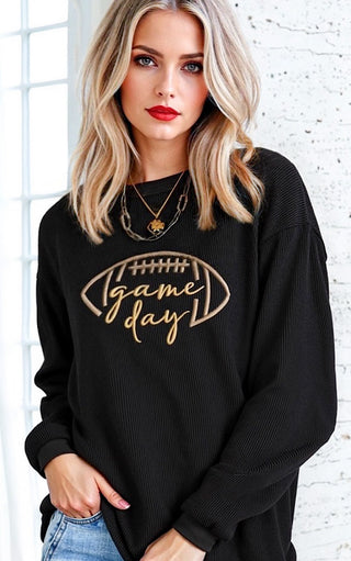 Game Day Luxe Black Corded Sweatshirt