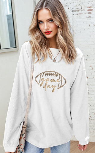Game Day Luxe White Corded Sweatshirt