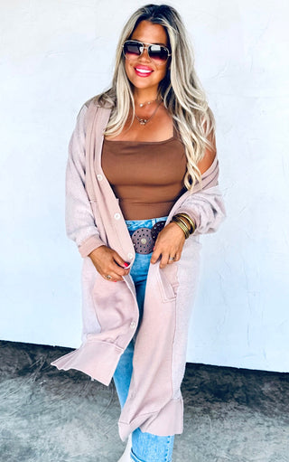 Cuddle Season Soft Mocha Fleece Knit Cardigan