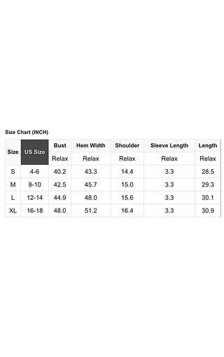 A size chart table for Weekend Wanderer Ruffle Sleeve Vest. 