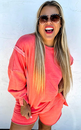 Happy Days Ahead Coral Split Hem Sweatshirt, XS-3X