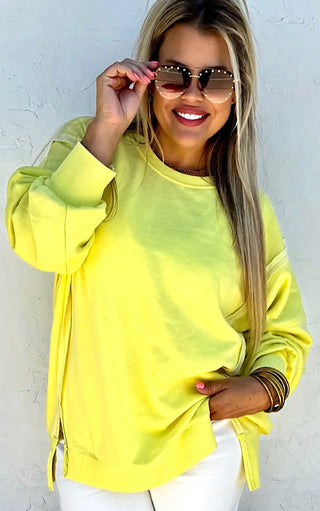 Happy Days Ahead Yellow Split Hem Sweatshirt, XS-3X