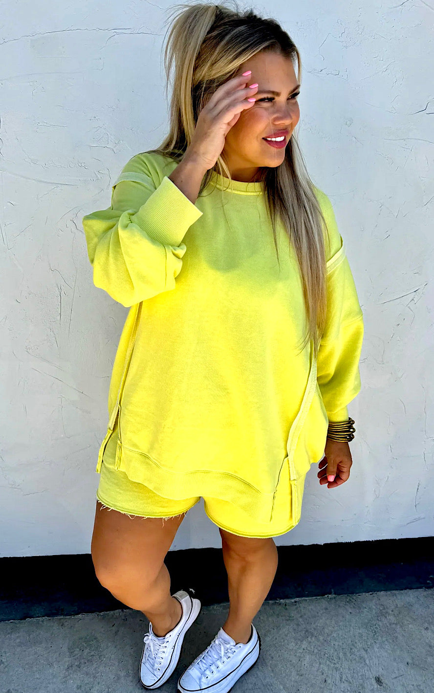 Happy Days Ahead Yellow Split Hem Sweatshirt, XS-3X