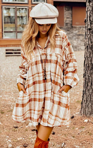 Hayride Honey Caramel Plaid Dress