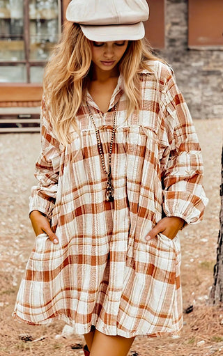 Hayride Honey Caramel Plaid Dress